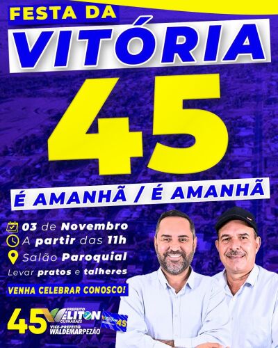 Imagem da notícia Weliton Guimarães e Waldemar Pezão celebram eleição com Festa e Carreata da Vitória neste domingo em Alcinópolis